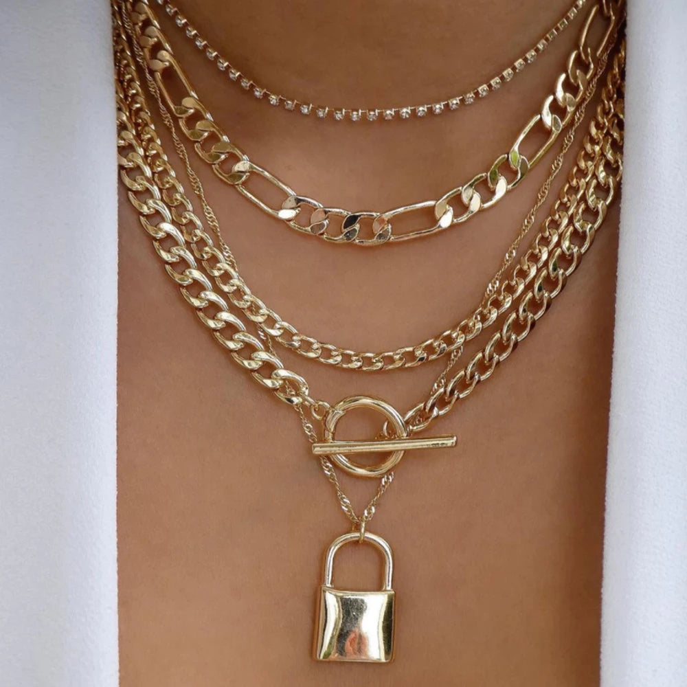 5-Piece Layered Bead Chain Necklace Set — Gold & Silver Stackable Necklaces for Women