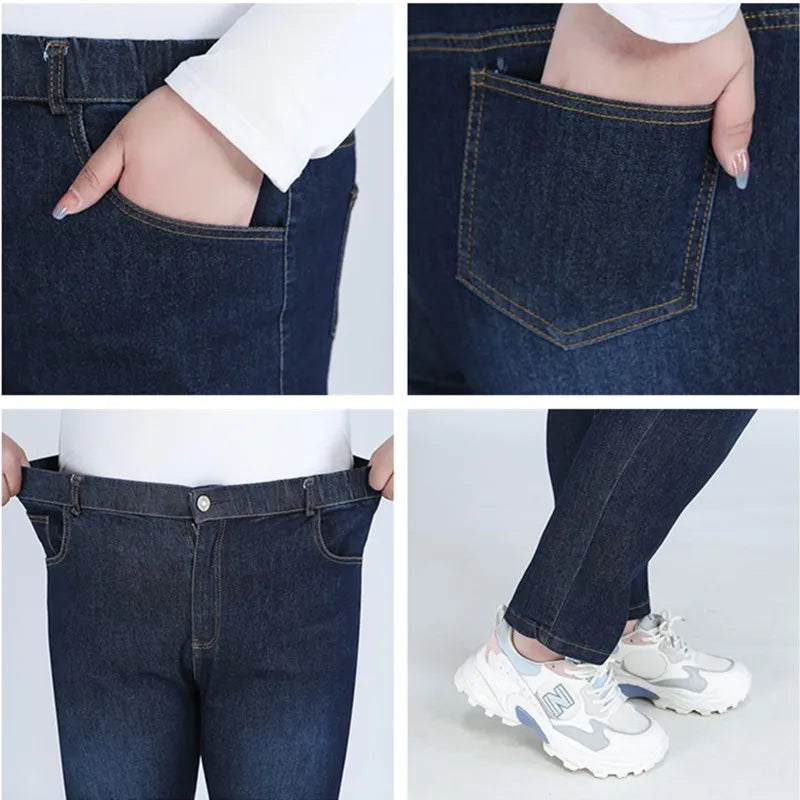 Plus Size Slim Fit High Waist Jeans — Extended Sizes Up to 9XL Women's Denim