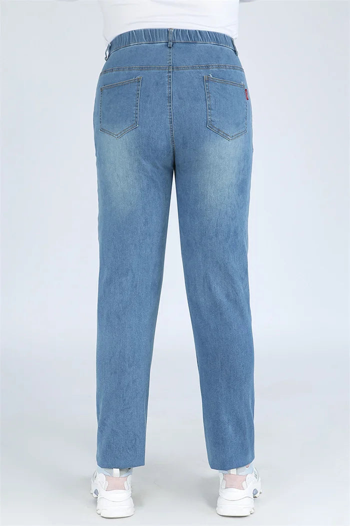 Plus Size Slim Fit High Waist Jeans — Extended Sizes Up to 9XL Women's Denim