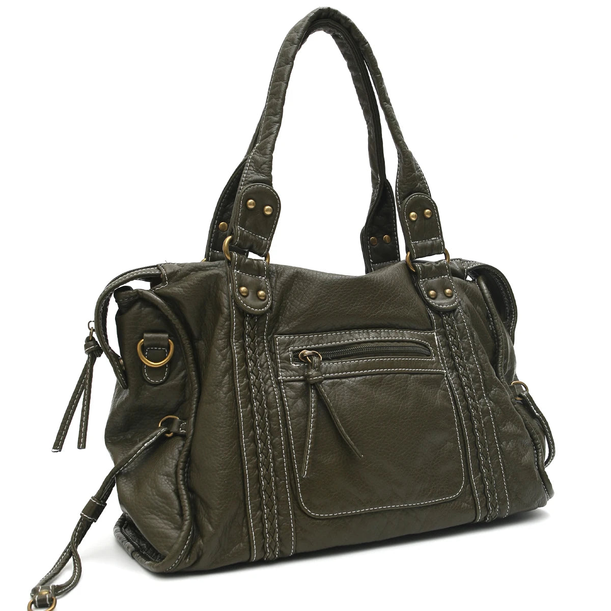 Vintage Washed Vegan Leather Tote Bag — Large Capacity Shoulder & Crossbody Work Bag