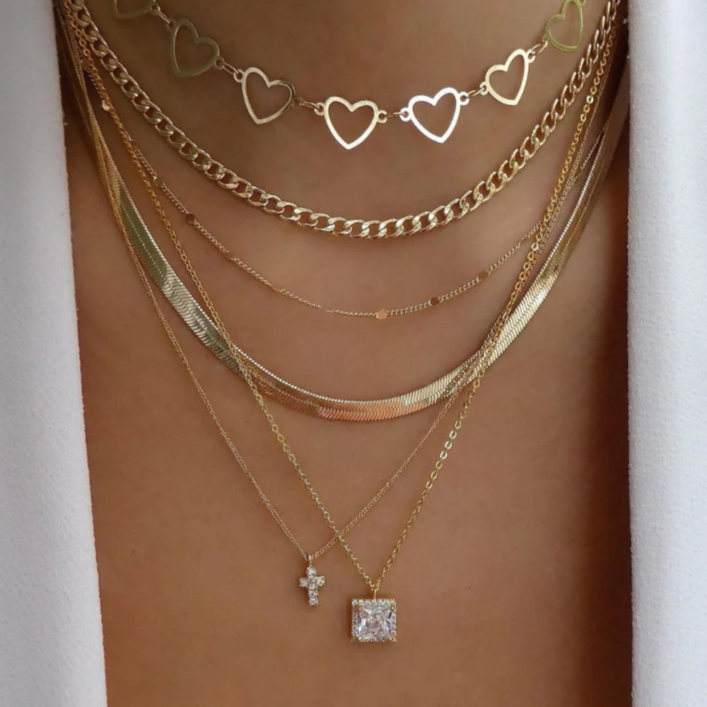 5-Piece Layered Bead Chain Necklace Set — Gold & Silver Stackable Necklaces for Women