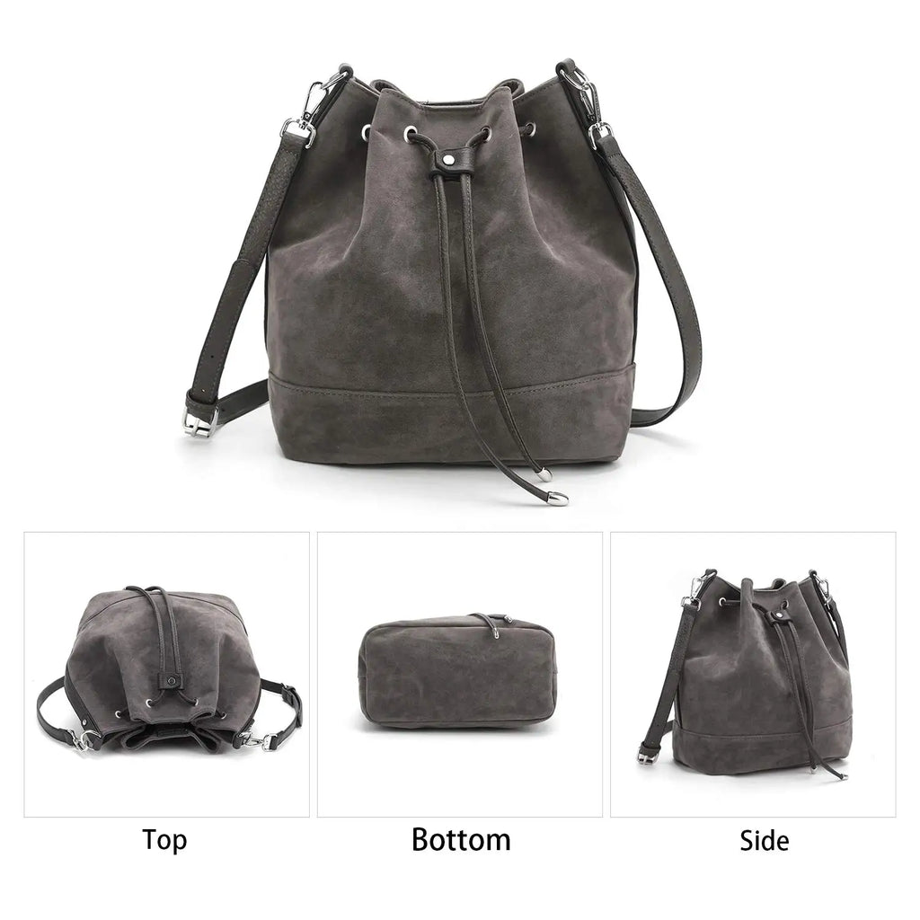 Leather Drawstring Bucket Bag — Hobo Tote & Crossbody Purse with Shoulder Straps | Undeniably Hers