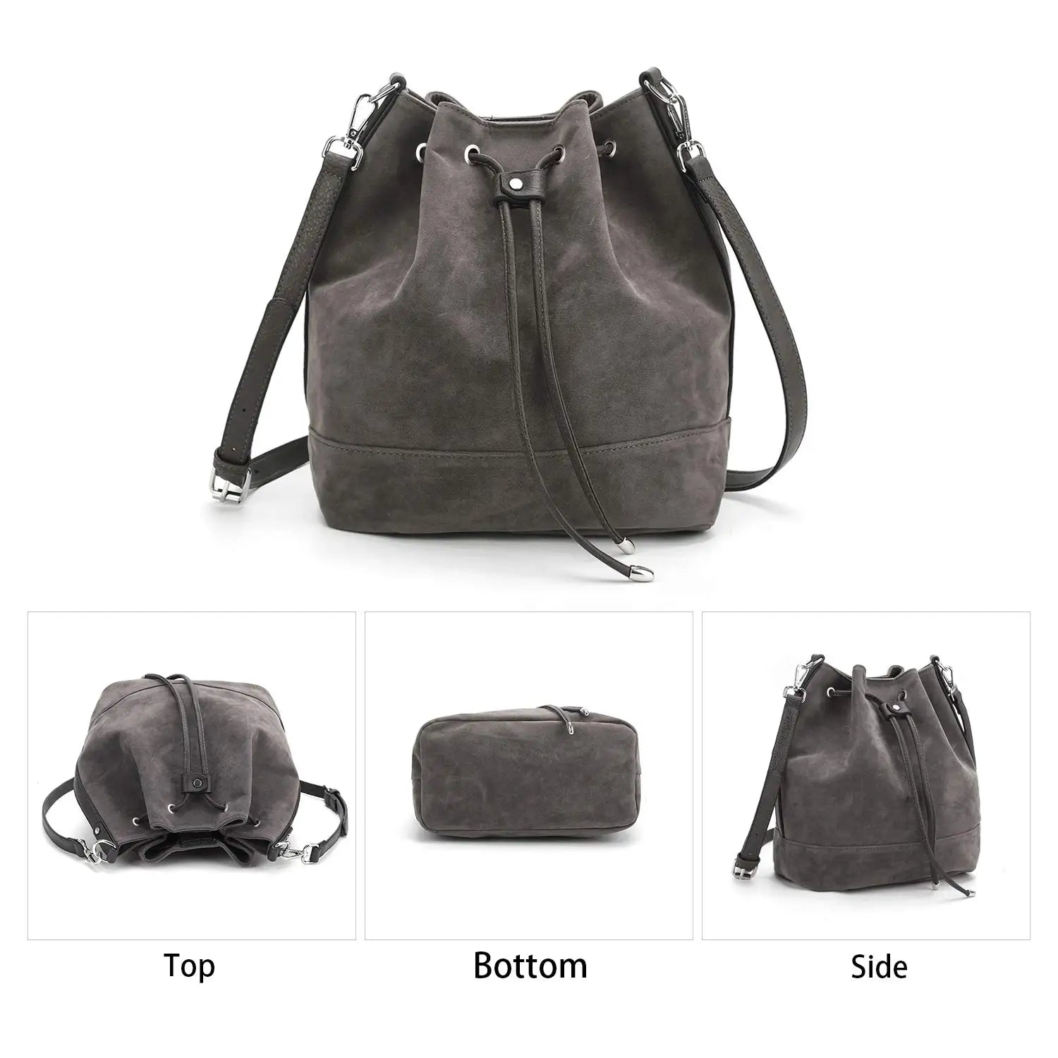 Leather Drawstring Bucket Bag — Hobo Tote & Crossbody Purse with Shoulder Straps | Undeniably Hers
