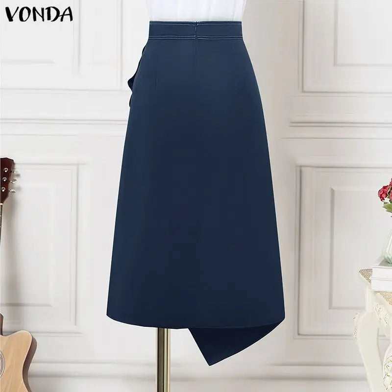 Plus Size Satin Pleated Maxi Skirt — High Waist Asymmetrical Button-Front Skirt | Undeniably Hers