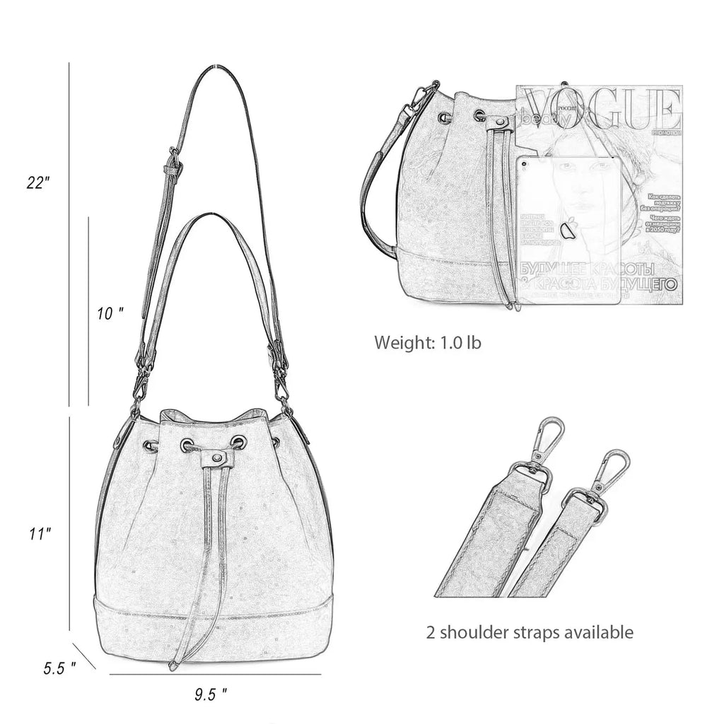 Leather Drawstring Bucket Bag — Hobo Tote & Crossbody Purse with Shoulder Straps | Undeniably Hers
