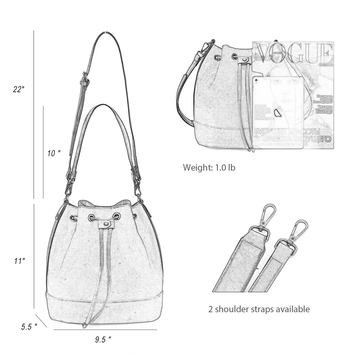 Leather Drawstring Bucket Bag — Hobo Tote & Crossbody Purse with Shoulder Straps | Undeniably Hers