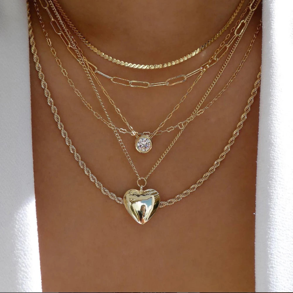 5-Piece Layered Bead Chain Necklace Set — Gold & Silver Stackable Necklaces for Women