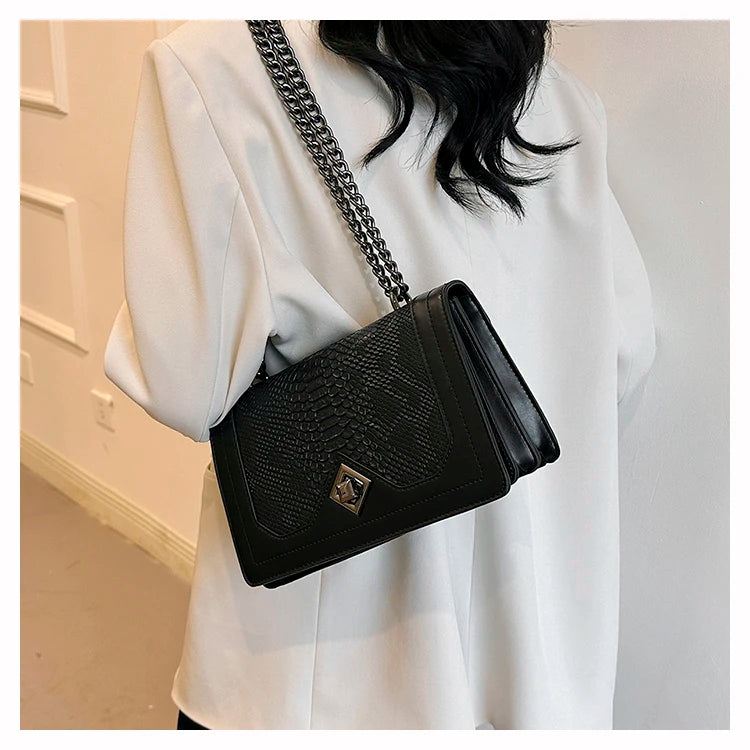Snake Print Chain Shoulder Bag — Vintage Square Satchel Crossbody Purse | Undeniably Hers