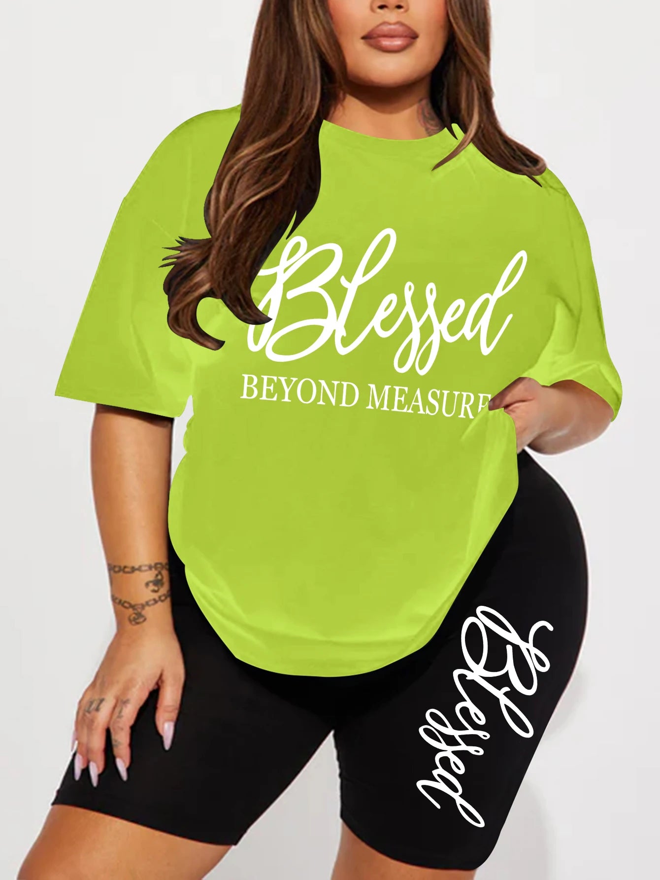 "Blessed Beyond Measure" T-Shirt + Biker Shorts Set — Plus Size 2-Piece 1XL-5XL