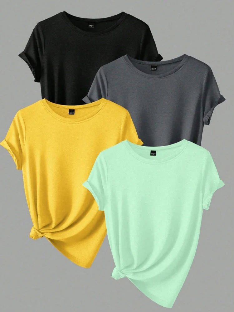 Plus Size 4-Piece Short Sleeve T-Shirt Bundle — Casual Summer Tops for Curvy Women | Undeniably Hers
