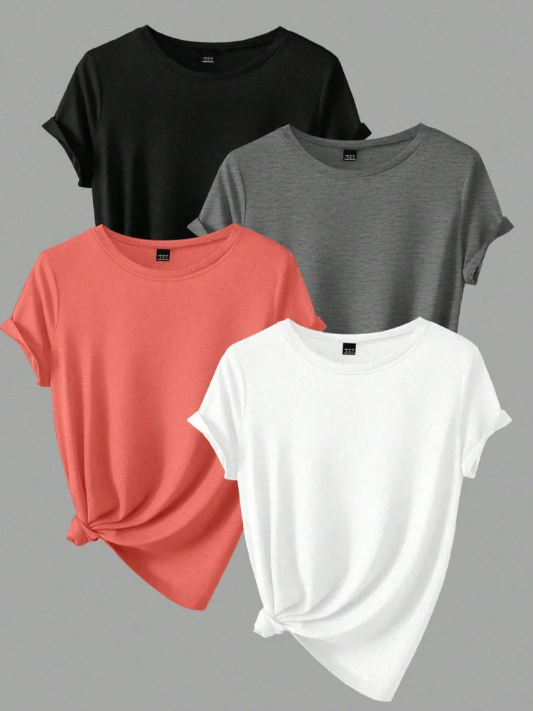 Plus Size Short Sleeve T-Shirt 4-Pack — Summer Women's Tops Value Bundle