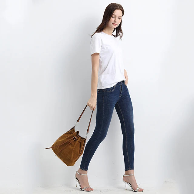 Leather Drawstring Bucket Bag — Hobo Tote & Crossbody Purse with Shoulder Straps | Undeniably Hers