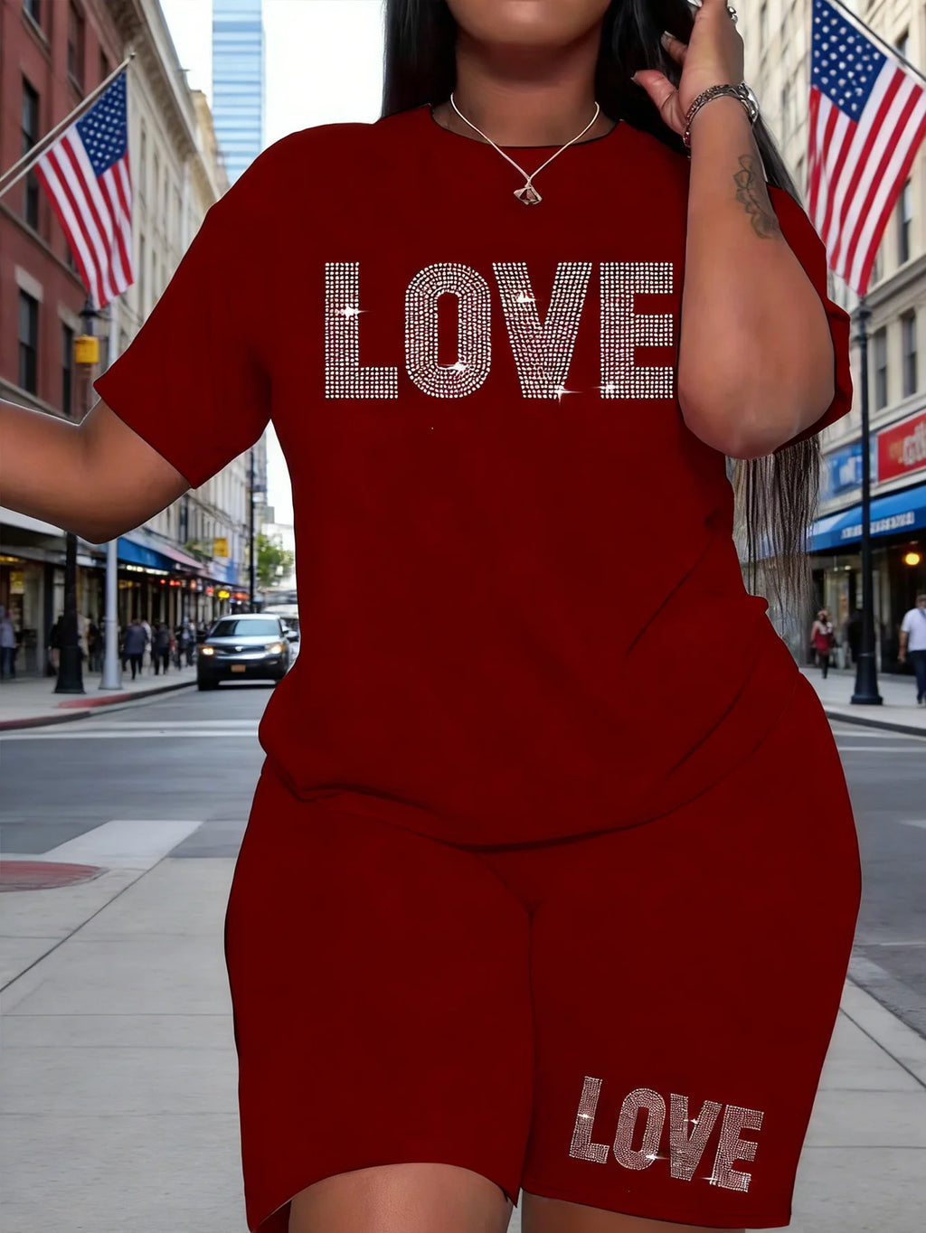 Plus Size Heart Print Oversized T-Shirt + Shorts Set — Casual 2-Piece Summer Outfit