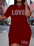 Plus Size Heart Print Oversized T-Shirt + Shorts Set — Casual 2-Piece Summer Outfit