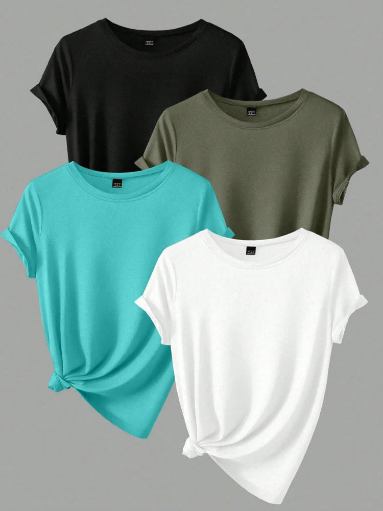 Plus Size Short Sleeve T-Shirt 4-Pack — Summer Women's Tops Value Bundle