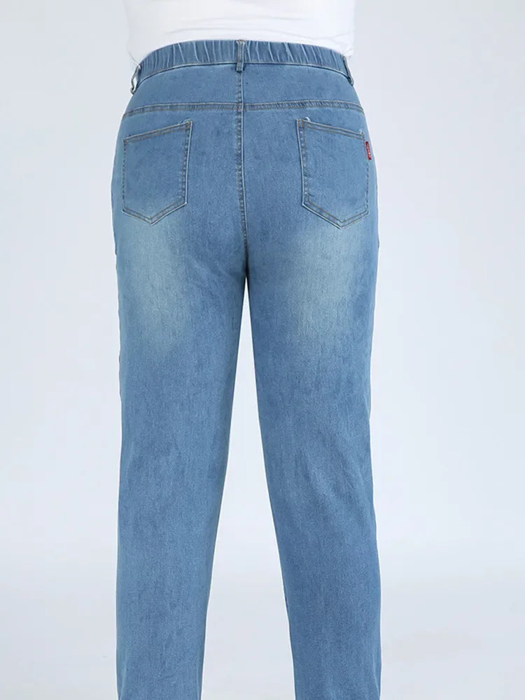 Plus Size Slim Fit High Waist Jeans — Extended Sizes Up to 9XL Women's Denim