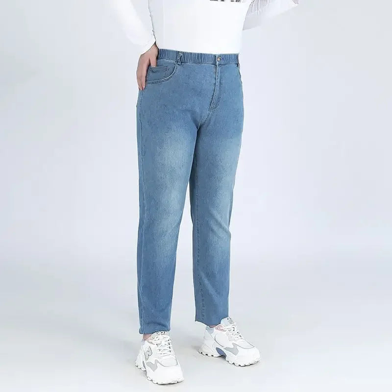 Plus Size Slim Fit High Waist Jeans — Extended Sizes Up to 9XL Women's Denim