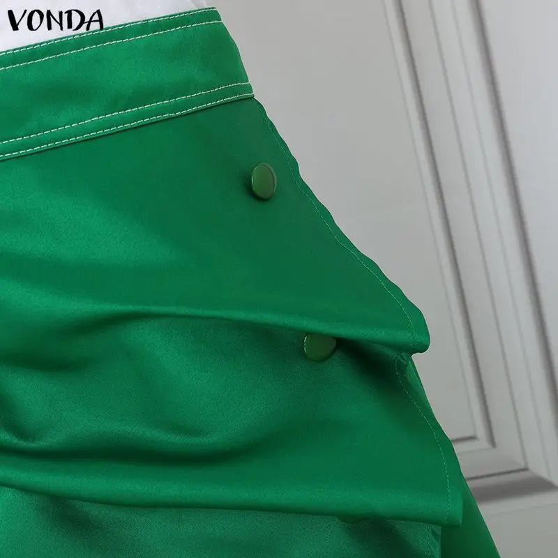 Plus Size Satin Pleated Maxi Skirt — High Waist Asymmetrical Button-Front Skirt | Undeniably Hers