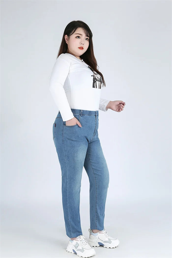 Plus Size Slim Fit High Waist Jeans — Extended Sizes Up to 9XL Women's Denim