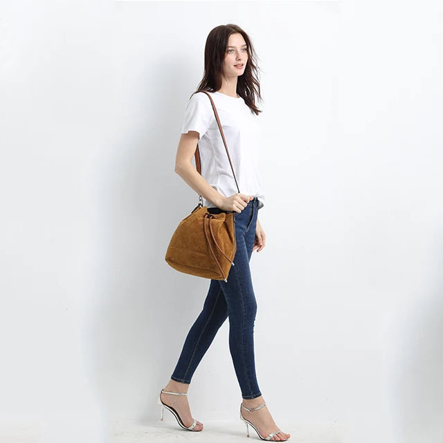Leather Drawstring Bucket Bag — Hobo Tote & Crossbody Purse with Shoulder Straps | Undeniably Hers