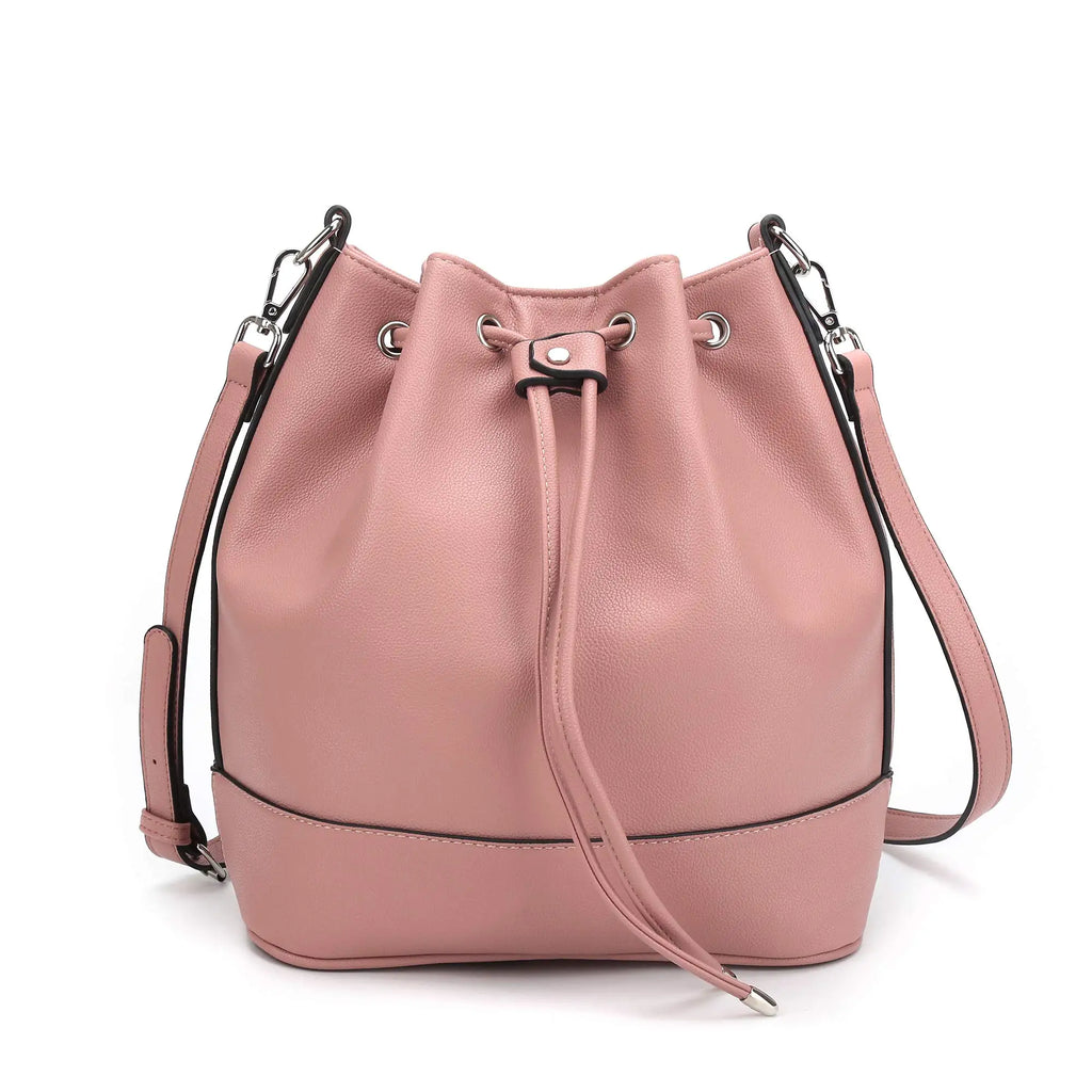 Vegan Leather Bucket Bag — Drawstring Hobo Tote & Crossbody Purse with Shoulder Straps