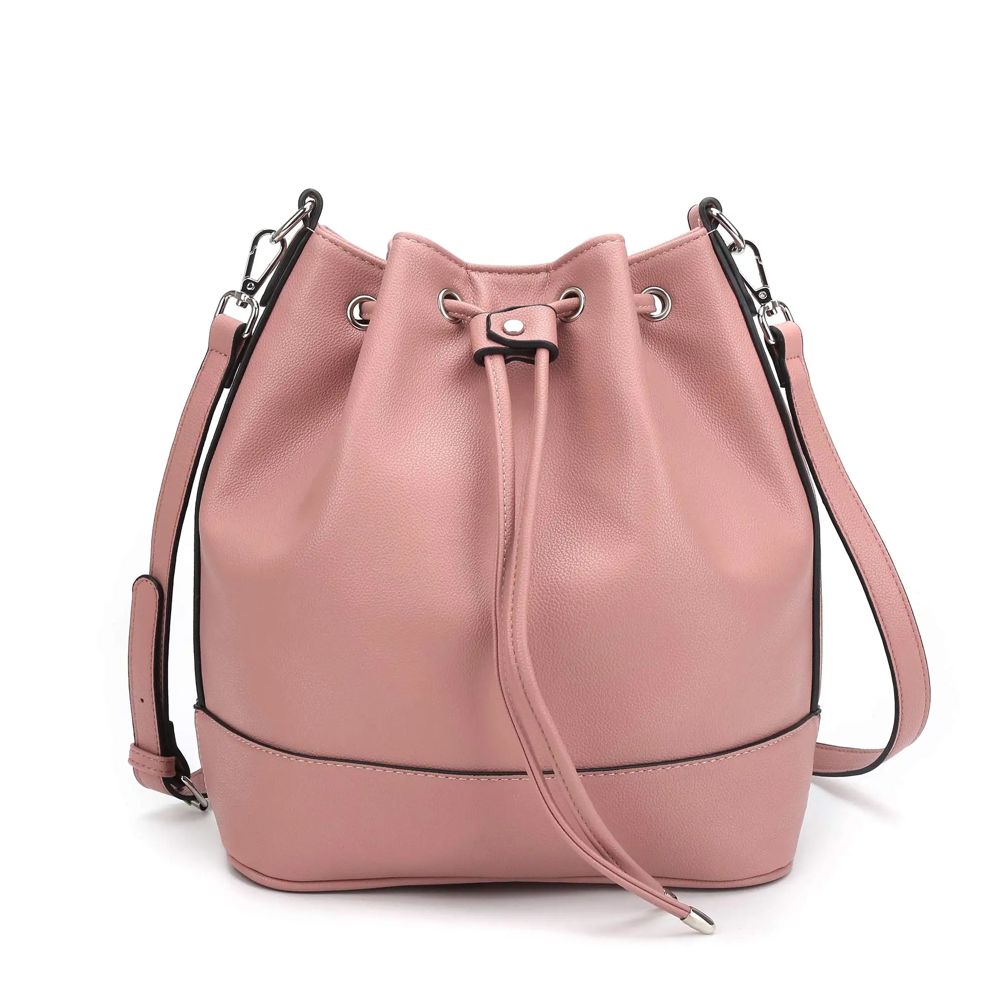 Vegan Leather Bucket Bag — Drawstring Hobo Tote & Crossbody Purse with Shoulder Straps