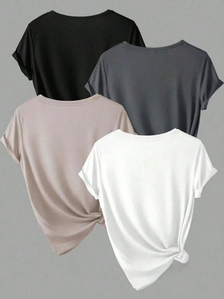 Plus Size Short Sleeve T-Shirt 4-Pack — Summer Women's Tops Value Bundle