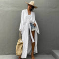 Self-belted wrap kimono beach cover-up dress