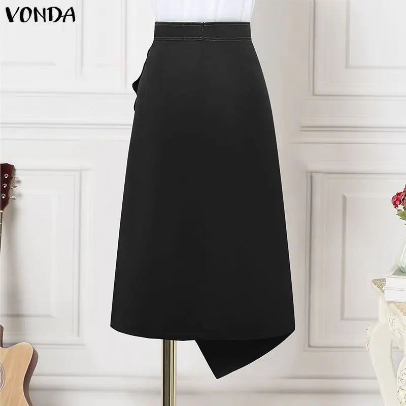 Plus Size Satin Pleated Maxi Skirt — High Waist Asymmetrical Button-Front Skirt | Undeniably Hers