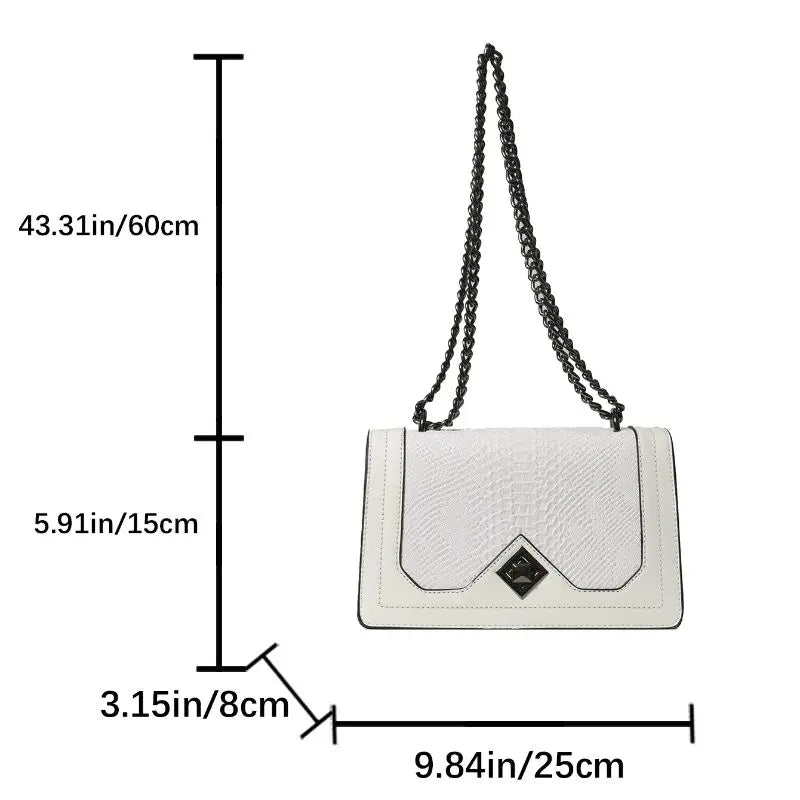 Snake Print Chain Shoulder Bag — Vintage Square Satchel Crossbody Purse | Undeniably Hers