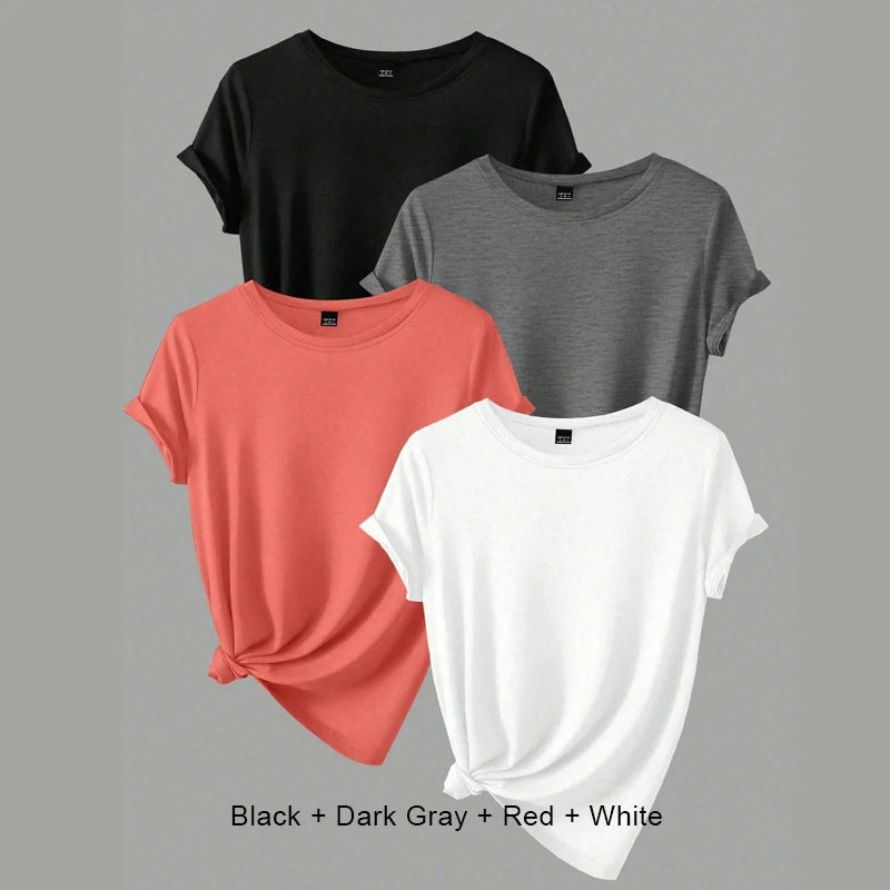 Plus Size Short Sleeve T-Shirt 4-Pack — Summer Women's Tops Value Bundle