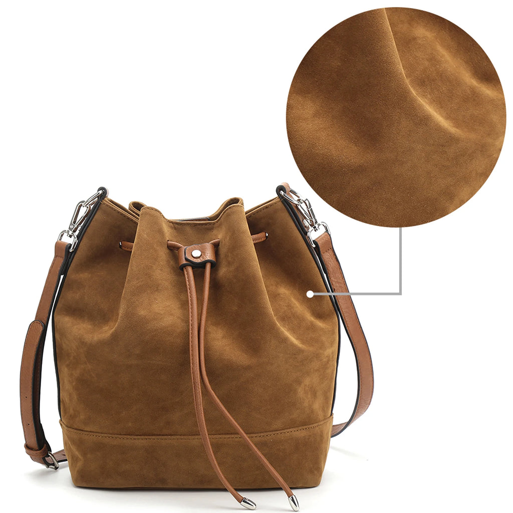 Leather Drawstring Bucket Bag — Hobo Tote & Crossbody Purse with Shoulder Straps | Undeniably Hers