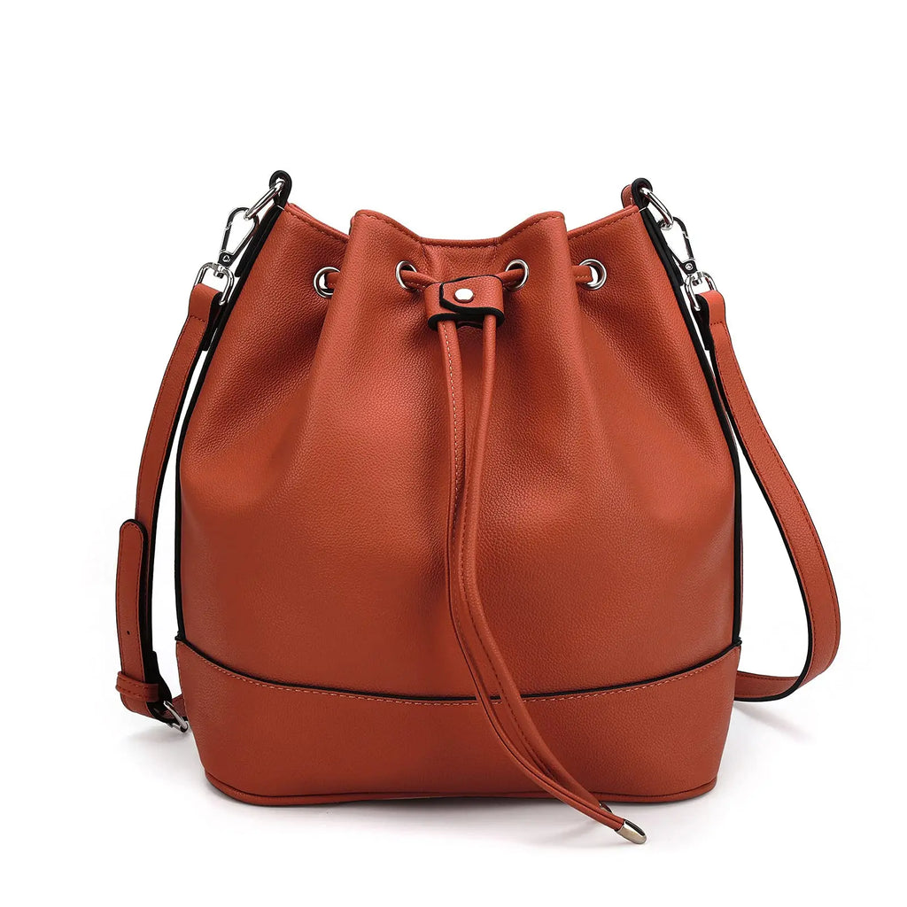 Vegan Leather Bucket Bag — Drawstring Hobo Tote & Crossbody Purse with Shoulder Straps