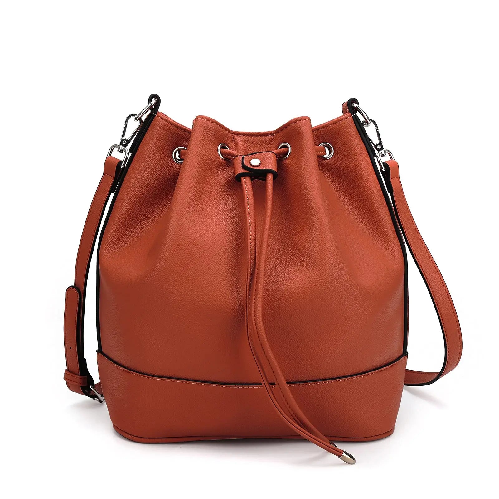 Vegan Leather Bucket Bag — Drawstring Hobo Tote & Crossbody Purse with Shoulder Straps