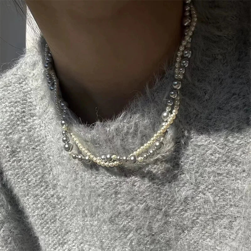 Multi-Layer Pearl Choker Necklace — Dainty Heart Pendant Chain for Women
