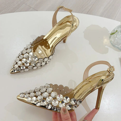 Crystal stiletto slingback pump heels for wedding and prom