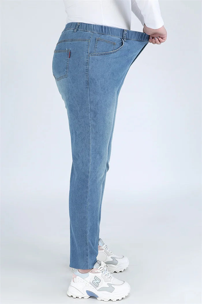Plus Size Slim Fit High Waist Jeans — Extended Sizes Up to 9XL Women's Denim
