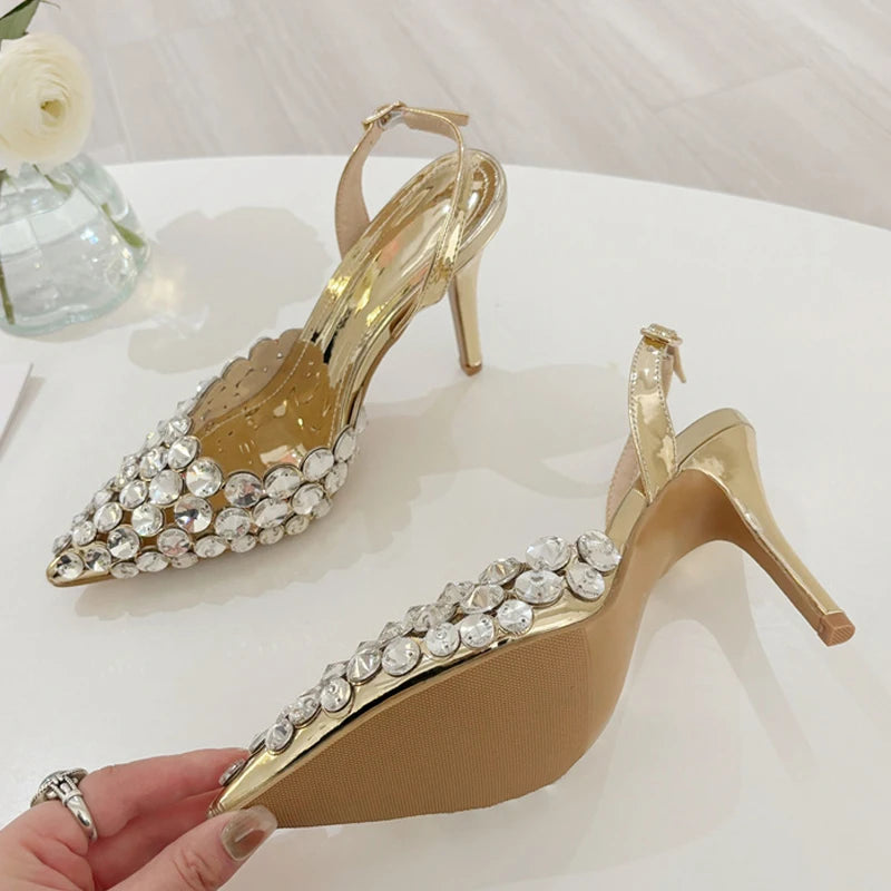 Crystal Diamond Stiletto Heels — Pointed Toe Slingback Sandal Pumps for Wedding & Prom | Undeniably Hers