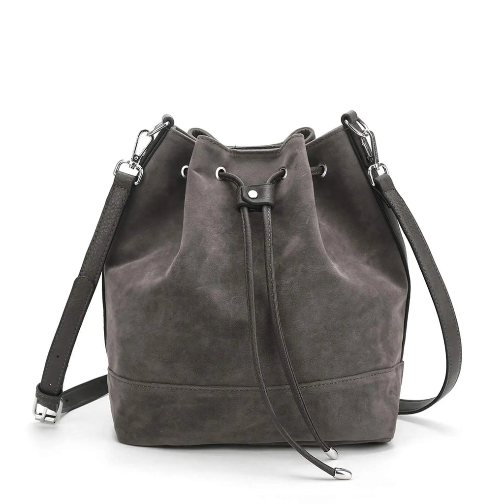 Leather Drawstring Bucket Bag — Hobo Tote & Crossbody Purse with Shoulder Straps | Undeniably Hers