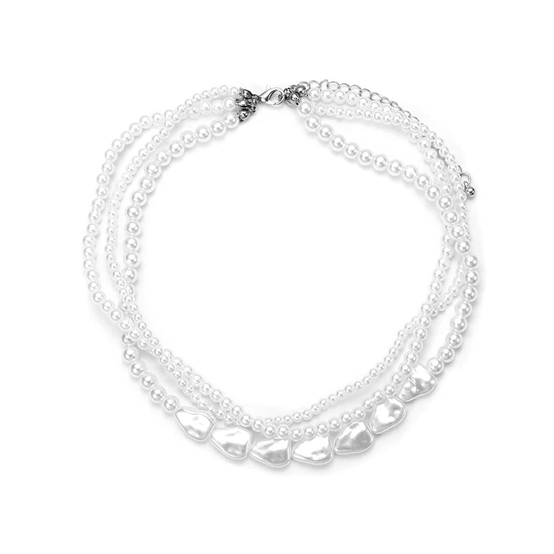 Multi-Layer Pearl Necklace For Woman Elegant Chokers Retro Neck Chain Imitation Pearls Heart Necklace Wedding Party Lady Jewelry