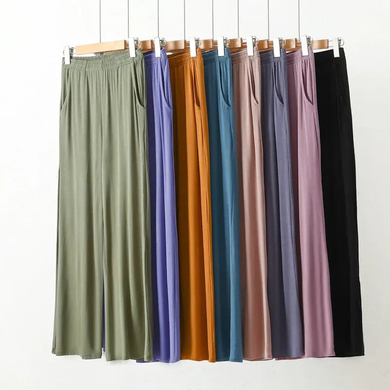 Plus size modal wide-leg pants with pockets XL-8XL