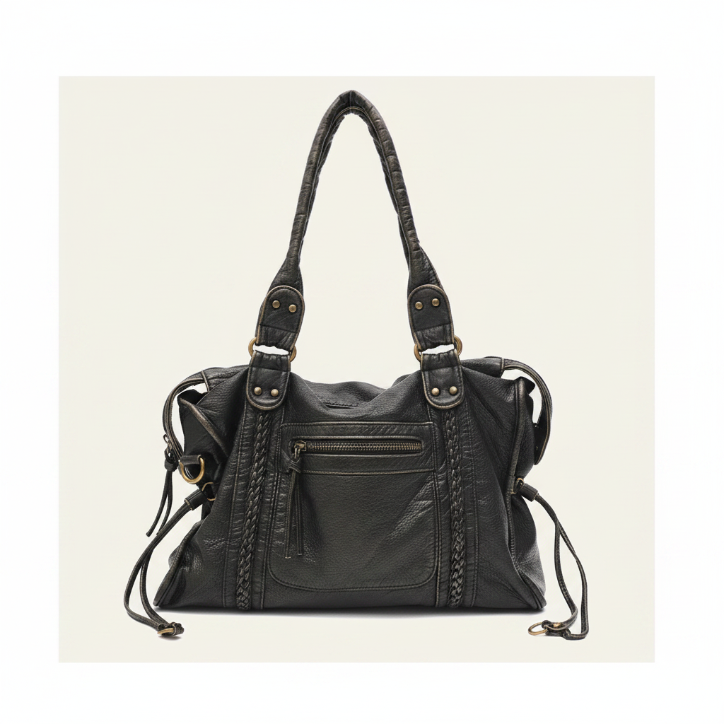 Vintage washed vegan leather tote bag with crossbody strap